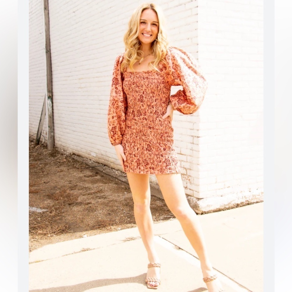 Free People Pink Floral Print Smock It To Me Mini Dress Small - Picture 3 of 16